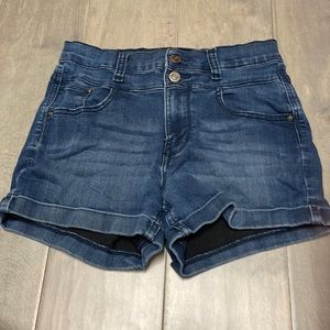 Dark blue jean shorts, size 5 for juniors.